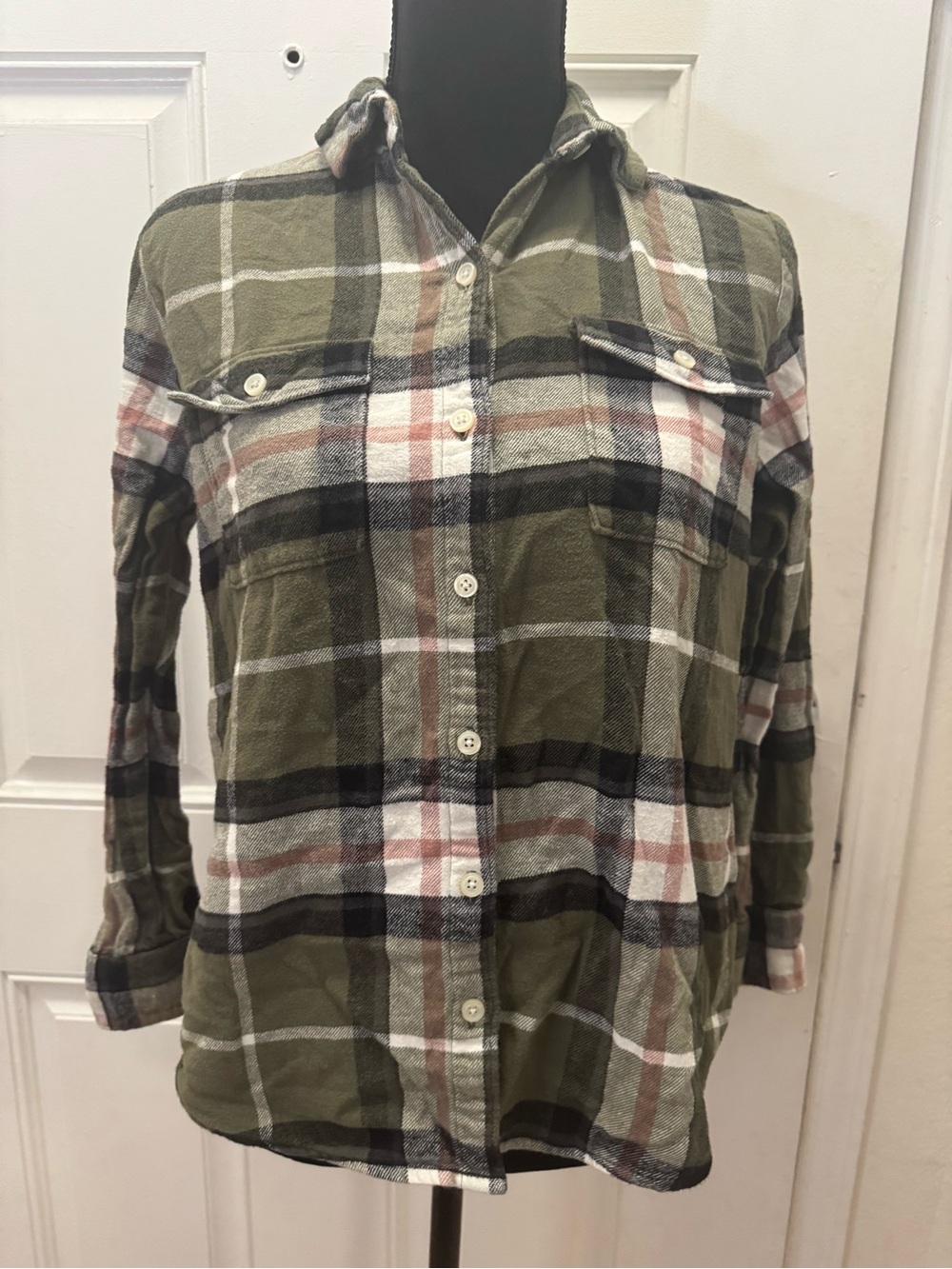 Old Navy Olive Green Plaid Utility Shirt Jacket 0430
